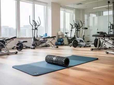 Ein helles, modernes Physiotherapiestudio mit einer Trainingsmatte und einer Faszienrolle auf dem Boden. - Foto: über boerse-global.de