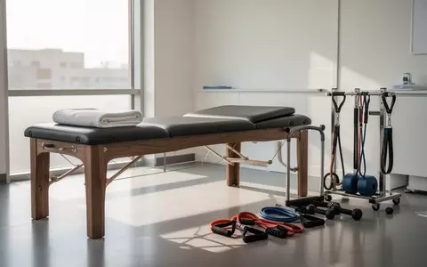 Ein minimalistischer Behandlungsraum in einer Physiotherapiepraxis mit einer Behandlungsliege und Übungsgeräten. - Foto: über boerse-global.de