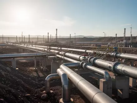 Moderne Erdgaspipeline in einer weitläufigen Industrielandschaft bei Tageslicht. - Foto: über boerse-global.de
