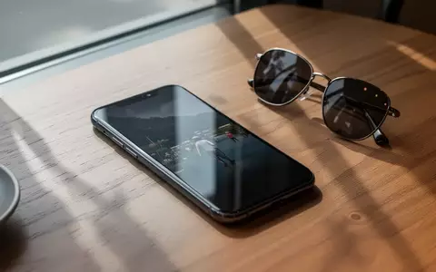 Ein Smartphone liegt auf einem Holztisch neben einer Sonnenbrille, das Display ist dunkel und reflektiert die Umgebung. - Foto: über boerse-global.de