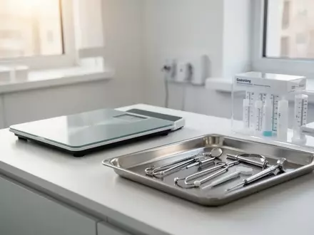 Ein minimalistischer, heller Behandlungsraum in einer klinischen Einrichtung für Ernährungsmedizin mit medizinischen Geräten. - Foto: über boerse-global.de