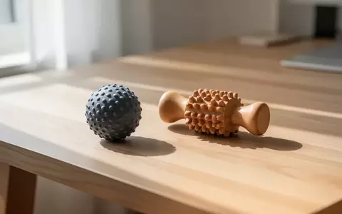 Ein hölzerner Schreibtisch mit einem kleinen Massageball und einer Holzrolle für Fingertraining bei natürlichem Licht. - Foto: über boerse-global.de