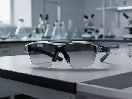 Eine hochwertige, technologisch fortschrittliche Datenbrille liegt auf einem sauberen Arbeitstisch in einem Labor. - Foto: über boerse-global.de