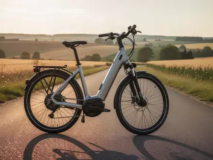Ein modernes E-Bike steht auf einem asphaltierten Landweg vor einer weiten, ländlichen Landschaft in Sachsen-Anhalt. - Foto: über boerse-global.de