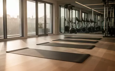 Leeres, modernes Fitnessstudio mit Yoga-Matten und natürlichem Licht für ein Rumpf- und Stabilitätstraining. - Foto: über boerse-global.de