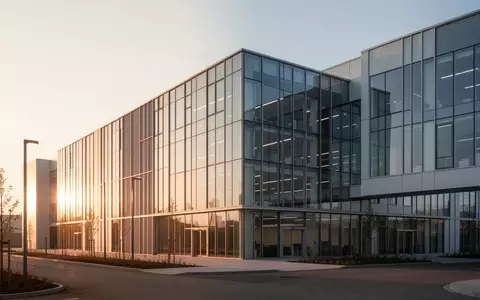 Modernes Industriegebäude mit Glasfassade bei Abendlicht, das den Hauptsitz eines Unternehmens repräsentiert. - Foto: über boerse-global.de