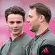 Gegenwart und Zukunft im Tor: Der 40-jährige Manuel Neuer (r) und sein Kronprinz Jonas Urbig. (Archivbild)  - Bild: Sven Hoppe/dpa
