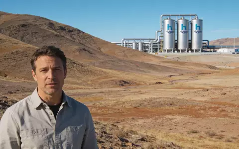 Weite Industrielandschaft mit einer modernen Wasserstoffanlage unter klarem blauem Himmel. - Foto: über boerse-global.de