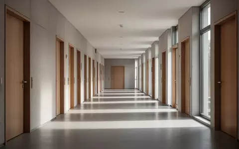 Leerer, modern gestalteter Flur in einem öffentlichen Verwaltungsgebäude mit geschlossenen Bürotüren und Tageslicht. - Foto: über boerse-global.de