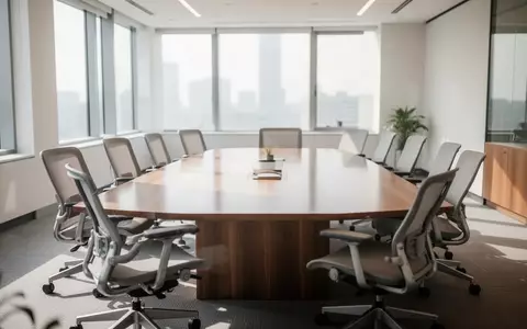 Ein moderner, heller Konferenzraum mit einem leeren Besprechungstisch und Stühlen vor einer Fensterfront. - Foto: über boerse-global.de