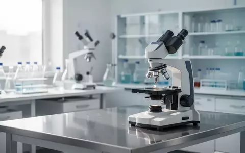 Ein steriler, moderner medizinischer Laborarbeitsplatz mit Mikroskop und medizinischer Ausstattung in hellem, natĂŒrlichem Licht. - Foto: ĂŒber boerse-global.de