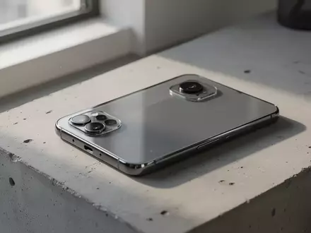 Ein modernes Smartphone auf einer minimalistischen Betonoberfläche in einem hellen, zeitgenössischen Büro. - Foto: über boerse-global.de