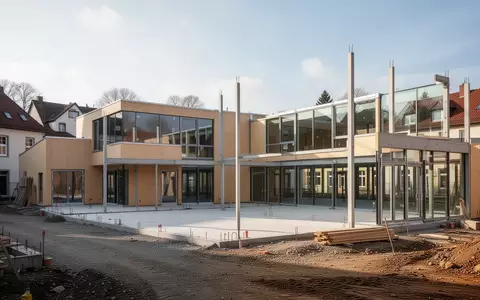 Ein moderner Schulerweiterungsbau auf einer Baustelle in einer deutschen Gemeinde. - Foto: über boerse-global.de