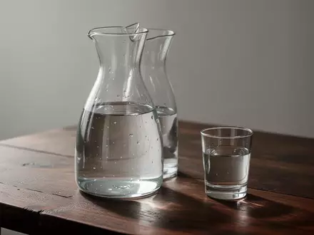 Eine klare Glaskaraffe mit frischem Wasser auf einem dunklen Holztisch in natürlichem Licht. - Foto: über boerse-global.de
