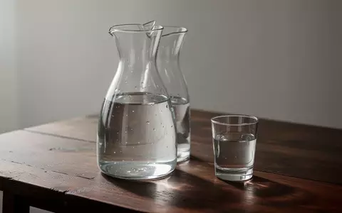 Eine klare Glaskaraffe mit frischem Wasser auf einem dunklen Holztisch in natürlichem Licht. - Foto: über boerse-global.de