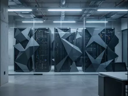 Moderne Büroarchitektur mit abstrakten Server-Racks, die Datenschutz und digitale Infrastruktur symbolisieren. - Foto: über boerse-global.de
