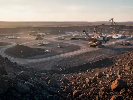Moderne industrielle Uranmine in einer weitläufigen, felsigen Landschaft während der goldenen Stunde. - Foto: über boerse-global.de