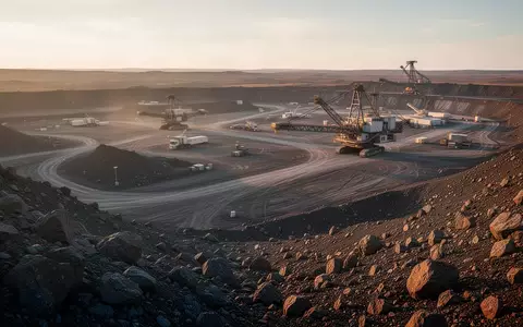 Moderne industrielle Uranmine in einer weitläufigen, felsigen Landschaft während der goldenen Stunde. - Foto: über boerse-global.de
