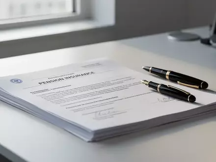 Ein ordentlich aufgeräumter Schreibtisch mit Unterlagen zur Rentenversicherung und einem Füllfederhalter bei Tageslicht. - Foto: über boerse-global.de