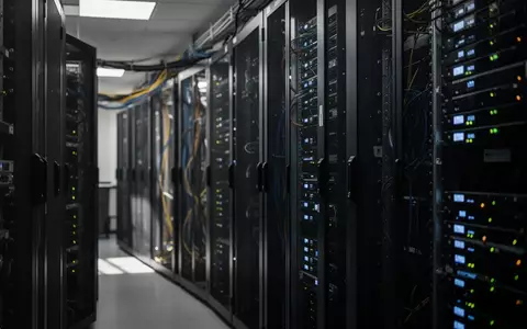 Serverraum mit dunklen Serverschränken und blinkenden Statusleuchten in einem Berliner Verwaltungsgebäude. - Foto: über boerse-global.de