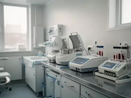 Ein steriler, moderner medizinischer Untersuchungsraum mit diagnostischen Laborgeräten auf einer Edelstahloberfläche. - Foto: über boerse-global.de