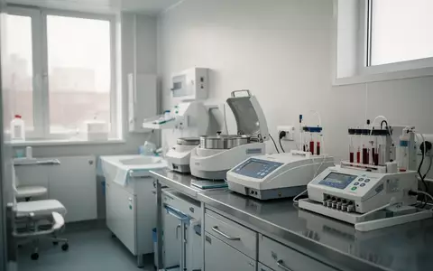 Ein steriler, moderner medizinischer Untersuchungsraum mit diagnostischen Laborgeräten auf einer Edelstahloberfläche. - Foto: über boerse-global.de