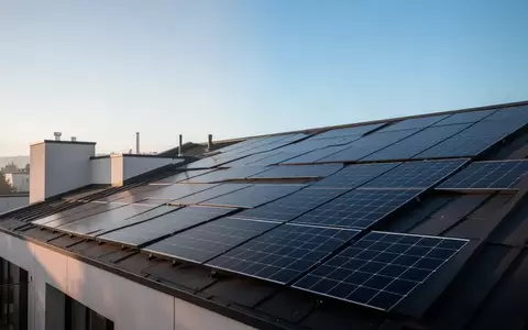 Moderne Solarmodule auf einem Hausdach unter klarem blauem Himmel. - Foto: über boerse-global.de
