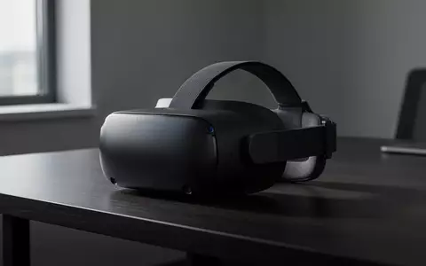 Ein VR-Headset liegt auf einem dunklen Schreibtisch in einem professionell beleuchteten Raum. - Foto: über boerse-global.de