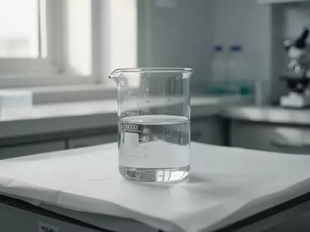 Ein leeres Laborbecherglas auf einem sterilen Labortisch in einem klinischen Umfeld. - Foto: über boerse-global.de