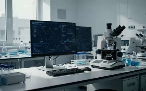 Ein moderner, steriler Laborarbeitsplatz mit medizinischen Analysegeräten und einem ausgeschalteten Monitor. - Foto: über boerse-global.de