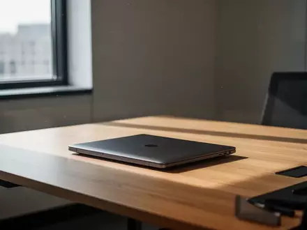 Ein geschlossener Laptop auf einem Büroschreibtisch in einem modernen, hellen Büro. - Foto: über boerse-global.de