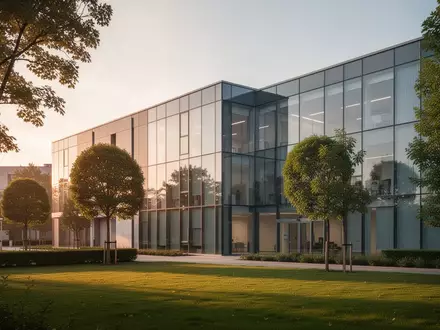 Moderne Architektur einer psychiatrischen Klinik in einer begrünten Außenanlage. - Foto: über boerse-global.de