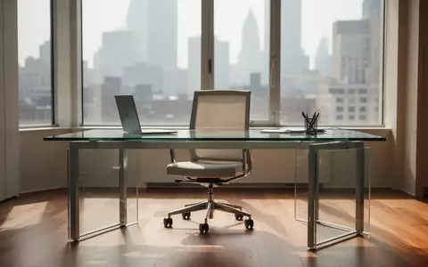 Ein minimalistisch gestaltetes, modernes Büro mit einem leeren Schreibtisch und ergonomischem Stuhl bei hellem Tageslicht. - Foto: über boerse-global.de