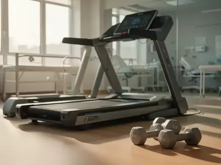 Sportgeräte in einem hellen, modernen Rehabilitationsraum für kardiologische Trainingstherapie. - Foto: über boerse-global.de