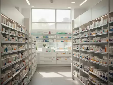 Ein heller, aufgeräumter Verkaufsraum einer modernen Apotheke mit Regalen voller Medikamentenpackungen. - Foto: über boerse-global.de