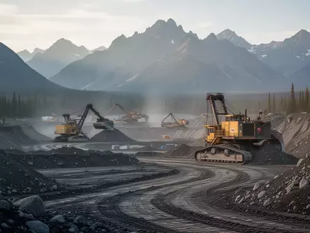 Professionelle Aufnahme einer Goldmine in einer bergigen Landschaft bei natürlichem Morgenlicht. - Foto: über boerse-global.de