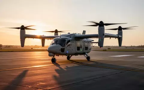 Eine hybridelektrische Frachtdrohne steht auf der Rollbahn eines Flugplatzes im Licht der Abendsonne. - Foto: über boerse-global.de