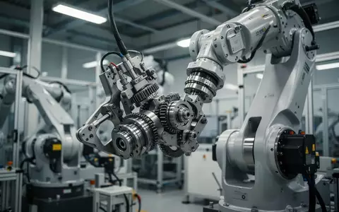 Präzisionsgefertigter Roboterarm in einer modernen Fabrikumgebung mit Fokus auf mechanische Bauteile. - Foto: über boerse-global.de