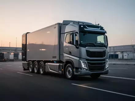 Ein moderner, autonomer Lkw auf einem Logistikgelände in der Dämmerung. - Foto: über boerse-global.de