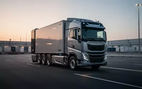 Ein moderner, autonomer Lkw auf einem Logistikgelände in der Dämmerung. - Foto: über boerse-global.de