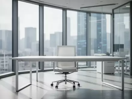 Ein leerer, minimalistischer Büroarbeitsplatz in einem modernen Firmengebäude bei natürlichem Lichteinfall. - Foto: über boerse-global.de