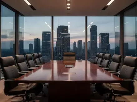 Ein leerer, moderner Konferenzraum in einem Bürogebäude bei Dämmerung, der Professionalität und Corporate Governance symbolisiert. - Foto: über boerse-global.de