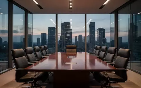 Ein leerer, moderner Konferenzraum in einem Bürogebäude bei Dämmerung, der Professionalität und Corporate Governance symbolisiert. - Foto: über boerse-global.de