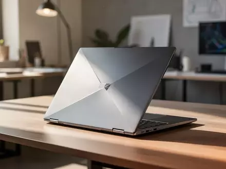 Ein geschlossener, hochwertiger Laptop auf einem minimalistischen Schreibtisch in einem modernen Design-Studio. - Foto: über boerse-global.de