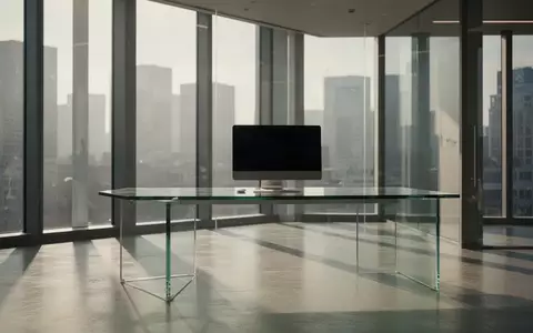 Modernes, minimalistisches Bankbüro mit einem dunklen, inaktiven Computerbildschirm und sanftem Tageslicht. - Foto: über boerse-global.de