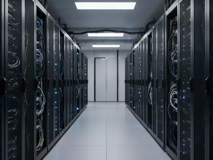 Moderne Serverräume mit ordentlich verkabelten Racks in einem Rechenzentrum als Symbol für IT-Sicherheit. - Foto: über boerse-global.de