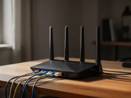 Moderner WLAN-Router auf einem Schreibtisch in einem Büro mit natürlichem Licht. - Foto: über boerse-global.de