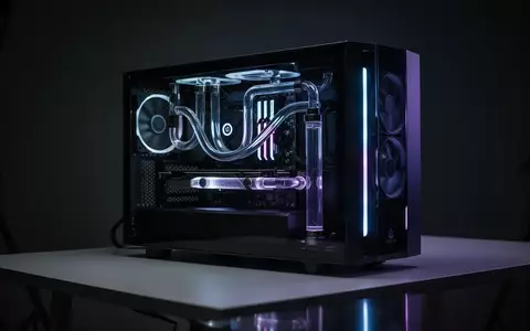 Ein moderner, leistungsstarker Gaming-PC mit flüssigkeitsgekühlter Grafikkarte in einem abgedunkelten Studio. - Foto: über boerse-global.de