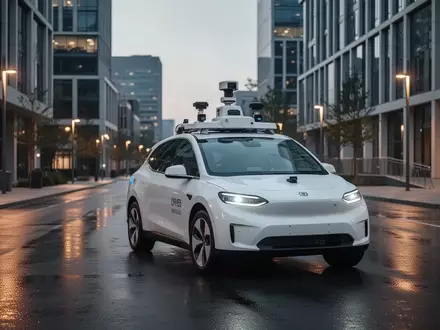 Ein autonomes Fahrzeug mit Sensortechnik parkt an einer modernen Stadtstraße bei Dämmerung. - Foto: über boerse-global.de