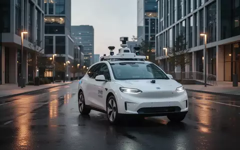 Ein autonomes Fahrzeug mit Sensortechnik parkt an einer modernen Stadtstraße bei Dämmerung. - Foto: über boerse-global.de